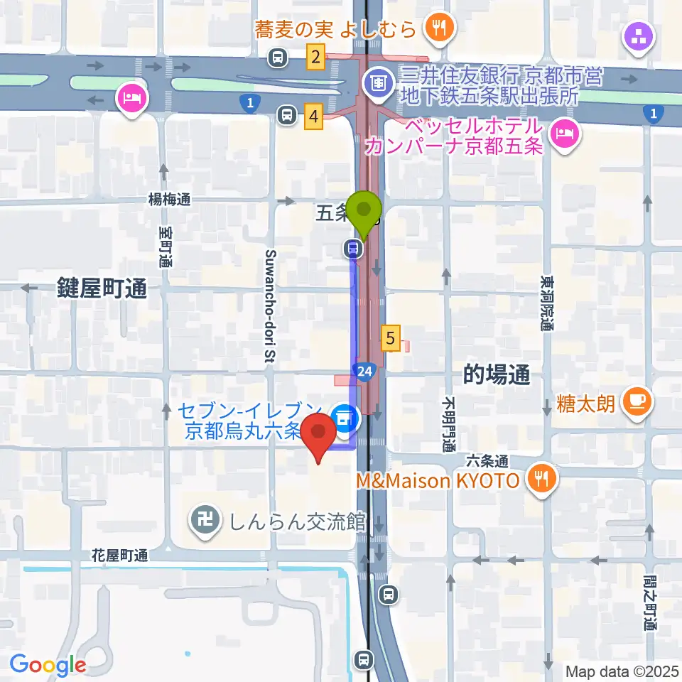 京都 カノン音楽院の最寄駅五条駅からの徒歩ルート（約3分）地図