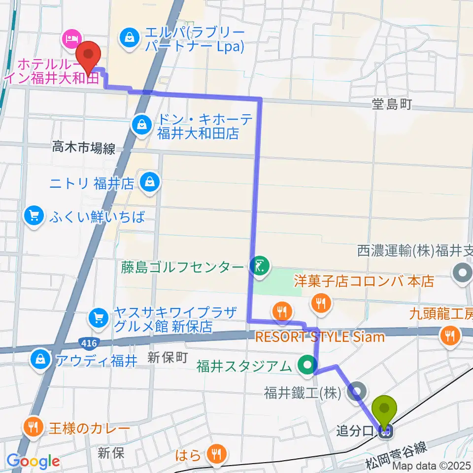 追分口駅からMPC大和田へのルートマップ地図