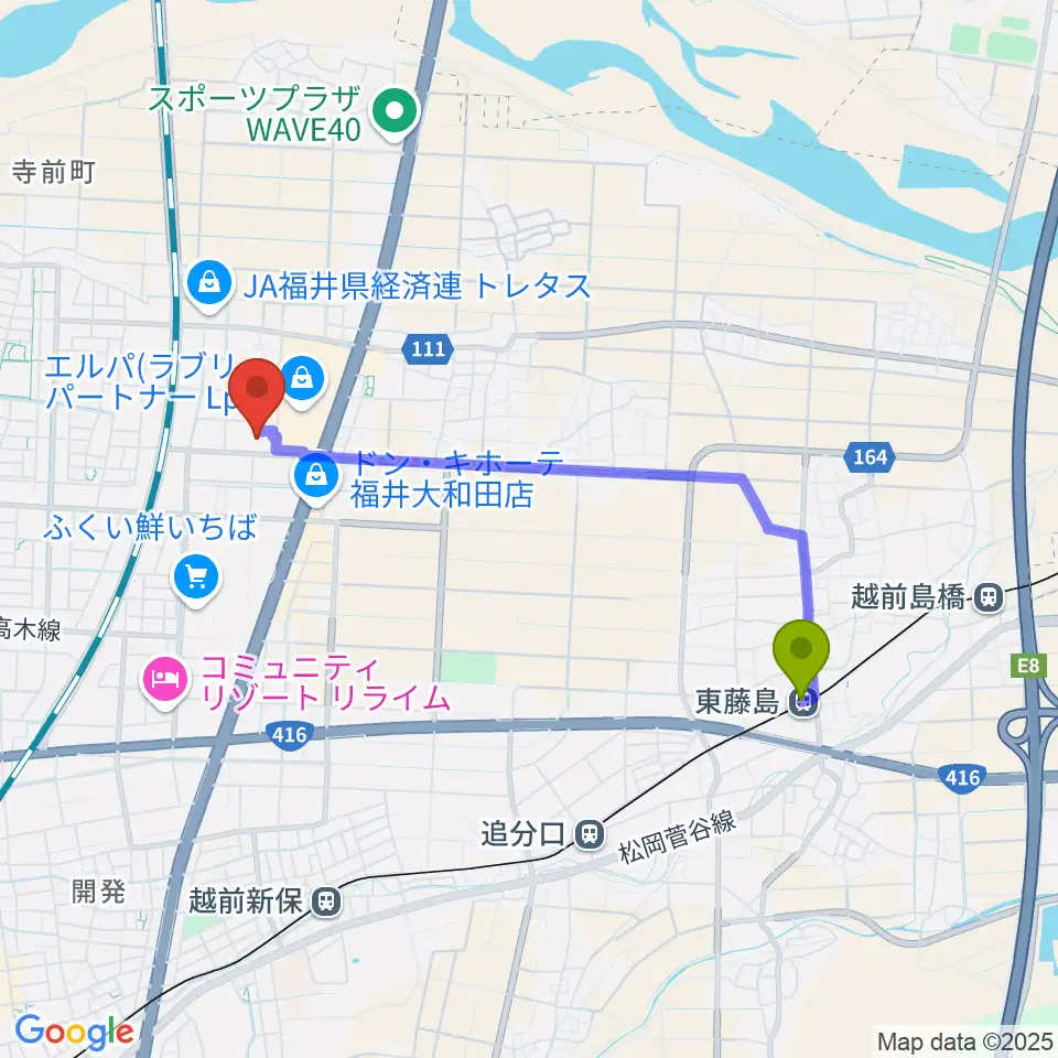 東藤島駅からMPC大和田へのルートマップ地図