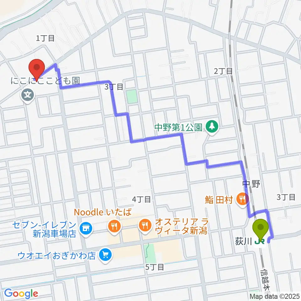 鈴木牧子ピアノ教室の最寄駅荻川駅からの徒歩ルート（約14分）地図