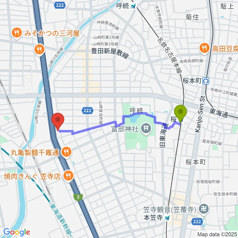 南文化小劇場の最寄駅桜駅からの徒歩ルート（約16分）地図