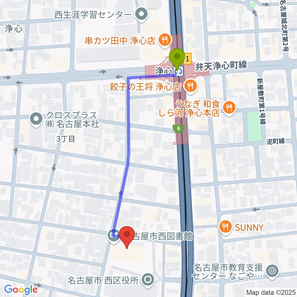 西文化小劇場の最寄駅浄心駅からの徒歩ルート（約5分）地図