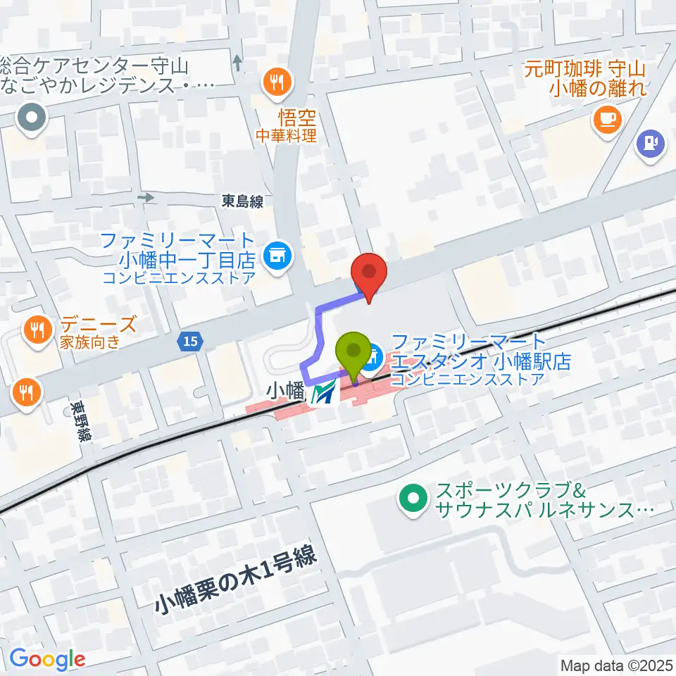 守山文化小劇場の最寄駅小幡駅からの徒歩ルート（約1分）地図
