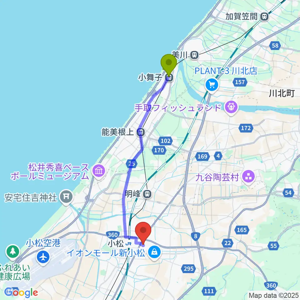 小舞子駅からロックスタジオFFBODYへのルートマップ地図