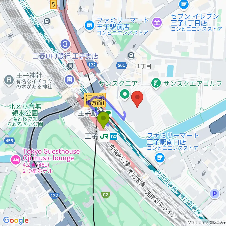 エークラスミュージック 王子センターの最寄駅王子駅からの徒歩ルート（約1分）地図