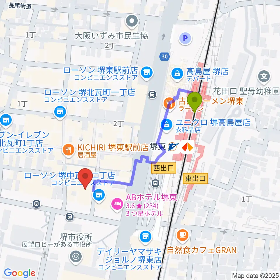 堺東Goithの最寄駅堺東駅からの徒歩ルート（約4分）地図