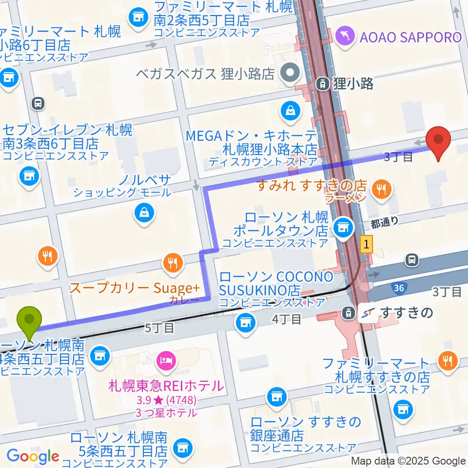 資生館小学校前駅からスタジオシーラカンスへのルートマップ地図