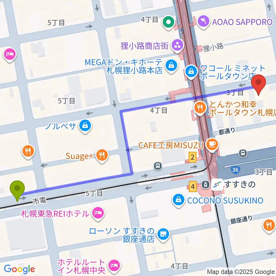 資生館小学校前駅からスタジオシーラカンスへのルートマップ地図