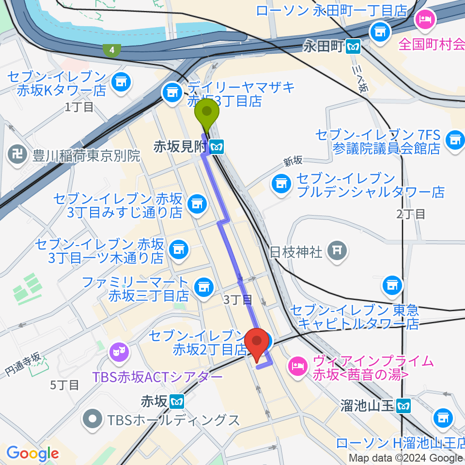 赤坂見附駅からアプロ赤坂へのルートマップ地図