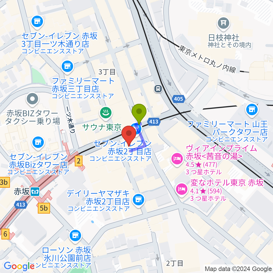 アプロ赤坂の最寄駅赤坂駅からの徒歩ルート（約1分）地図