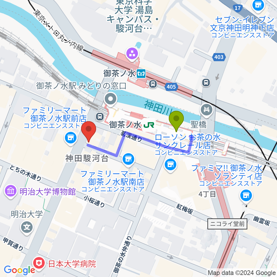 シモクラセカンドハンズ Part2の最寄駅御茶ノ水駅からの徒歩ルート（約2分）地図