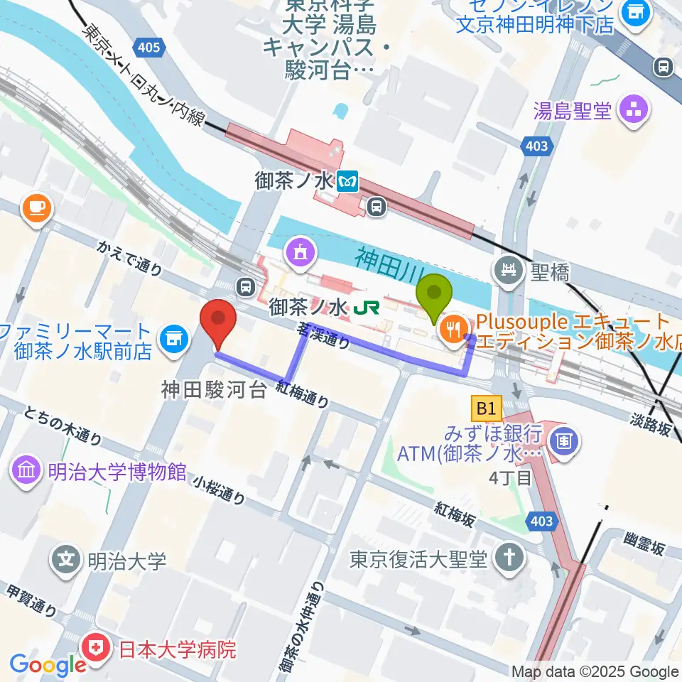 シモクラセカンドハンズ Part2の最寄駅御茶ノ水駅からの徒歩ルート（約2分）地図