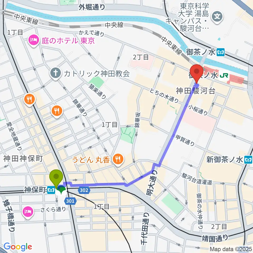 神保町駅からシモクラセカンドハンズ Part2へのルートマップ地図