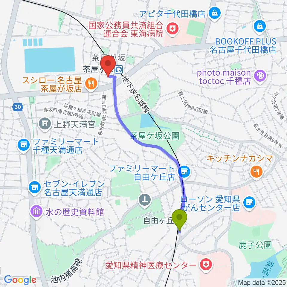 自由ヶ丘駅から親和楽器 グランドピアノ練習室へのルートマップ地図