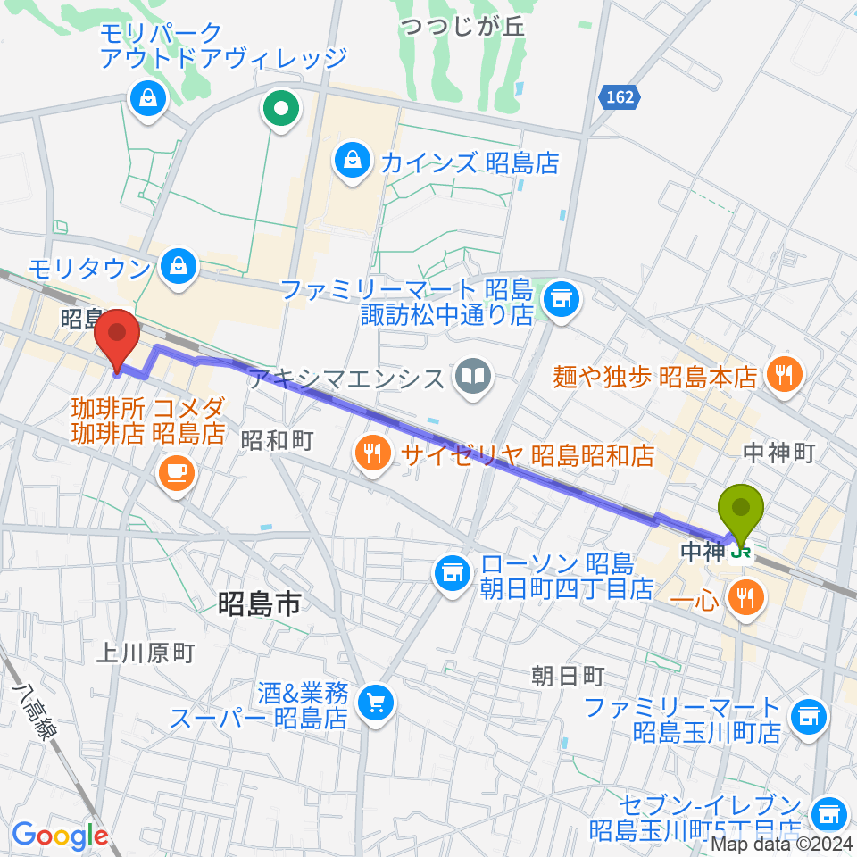 中神駅からフローラカルチャークラブへのルートマップ地図