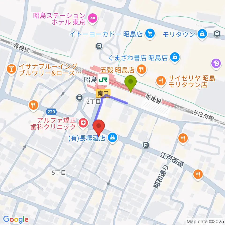 フローラカルチャークラブの最寄駅昭島駅からの徒歩ルート（約2分）地図
