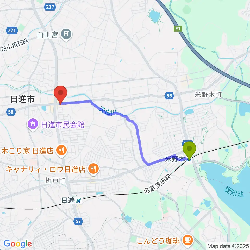 米野木駅からJ’z Studio Westへのルートマップ地図