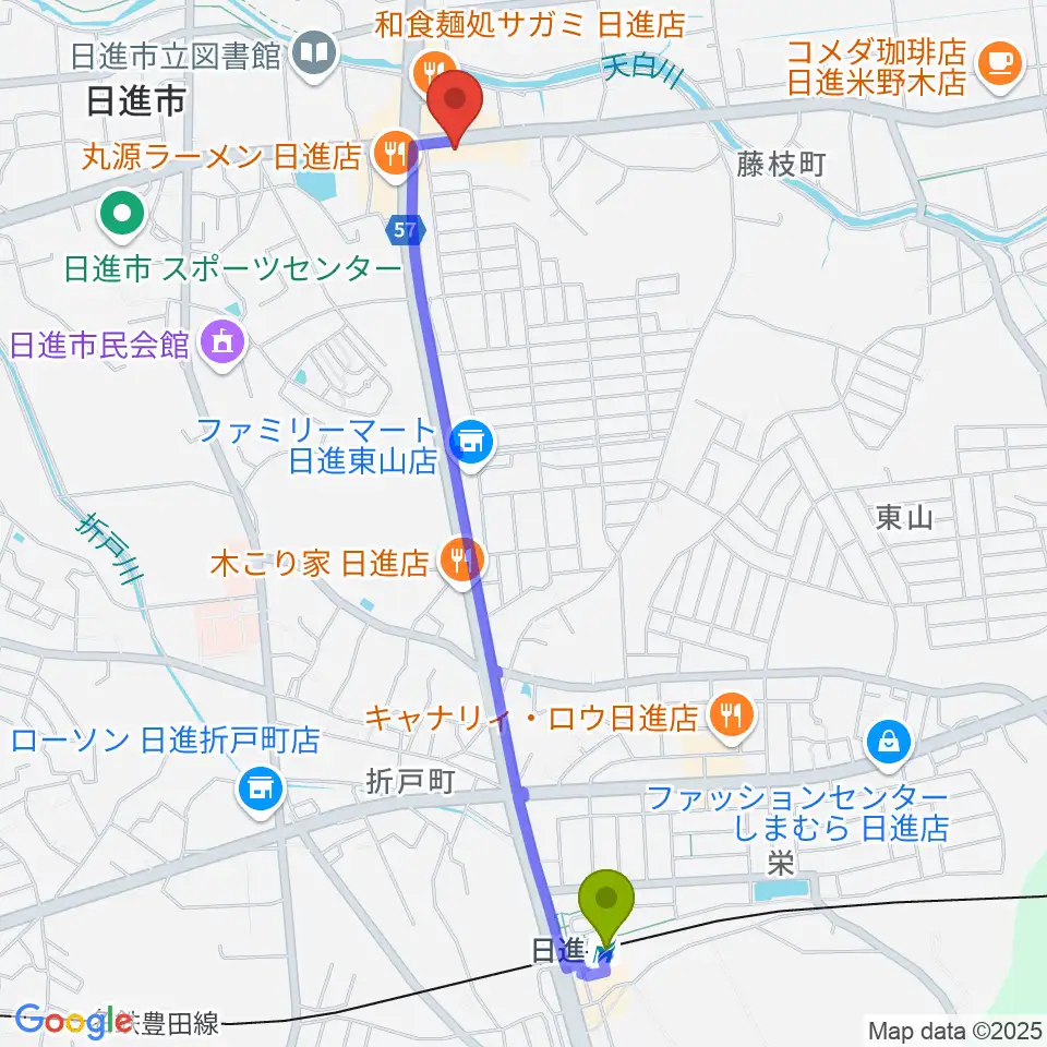 J’z Studio Westの最寄駅日進駅からの徒歩ルート（約24分）地図