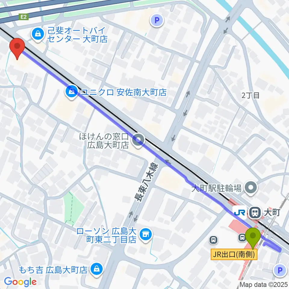 音楽館ピアノプラザ広島店の最寄駅大町駅からの徒歩ルート（約8分）地図