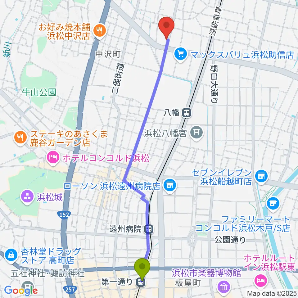 第一通り駅から森といずみへのルートマップ地図