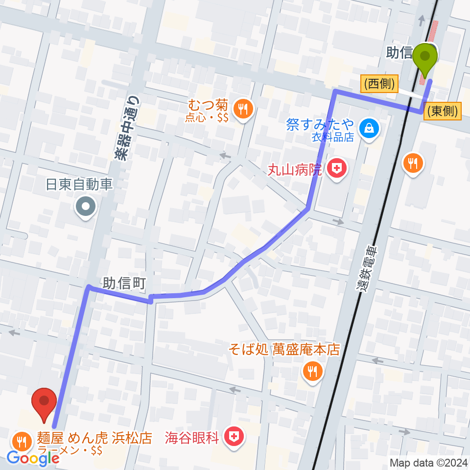 助信駅から森といずみへのルートマップ地図