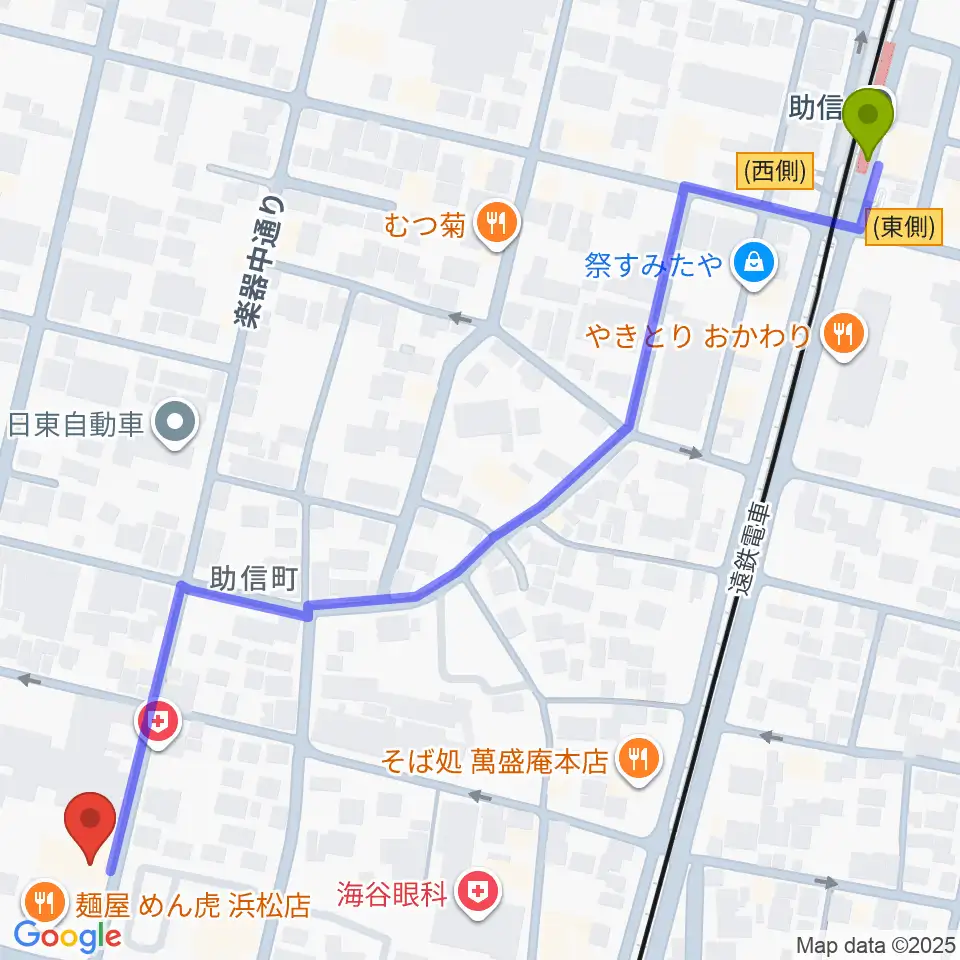 助信駅から森といずみへのルートマップ地図