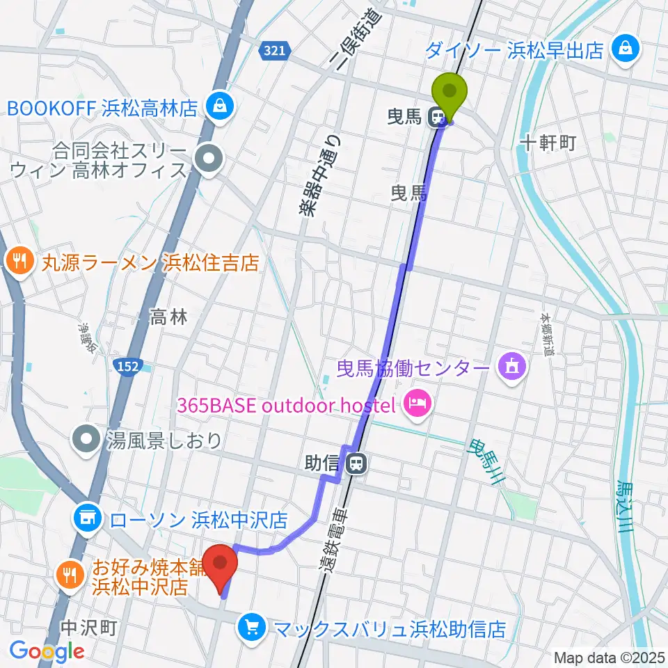 曳馬駅から森といずみへのルートマップ地図