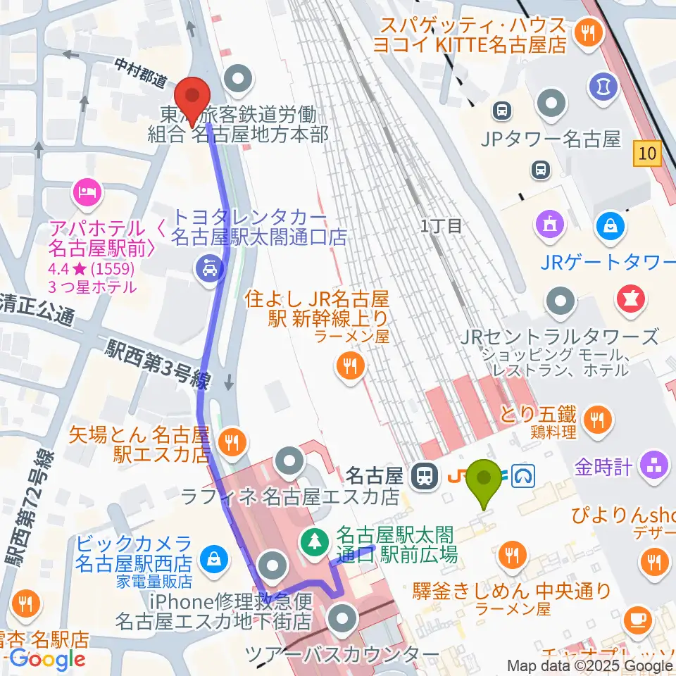 アイズボーカルスクール 名古屋駅前校の最寄駅名古屋駅からの徒歩ルート（約6分）地図