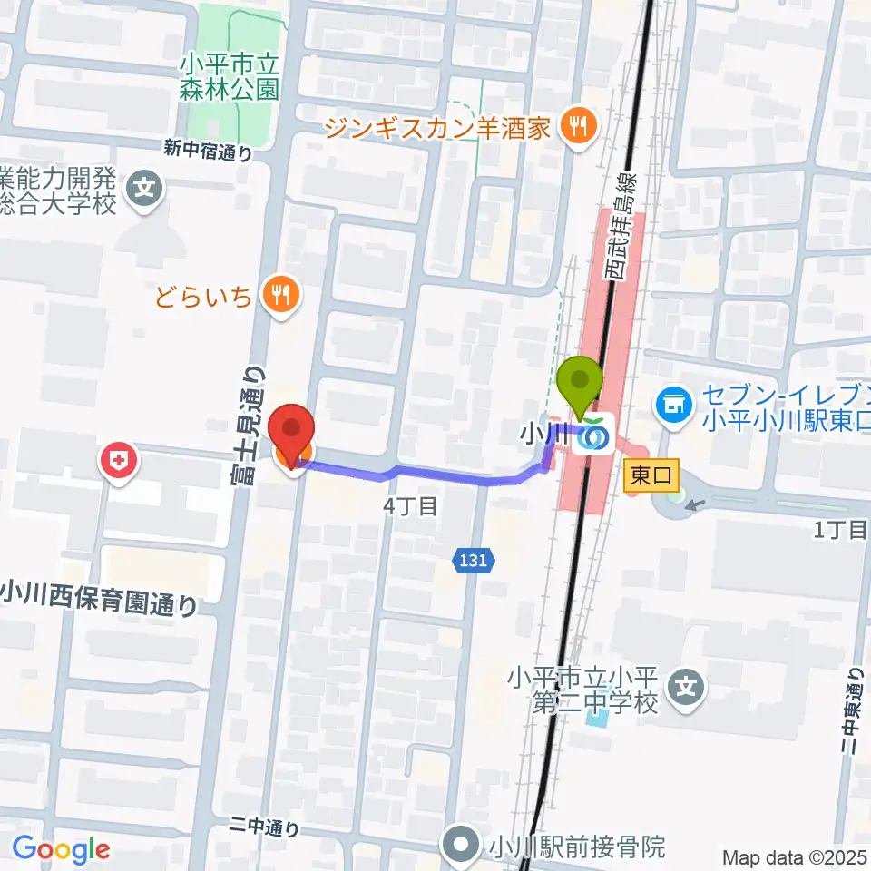 ステラ音楽教室 小川駅前教室の最寄駅小川駅からの徒歩ルート（約3分）地図