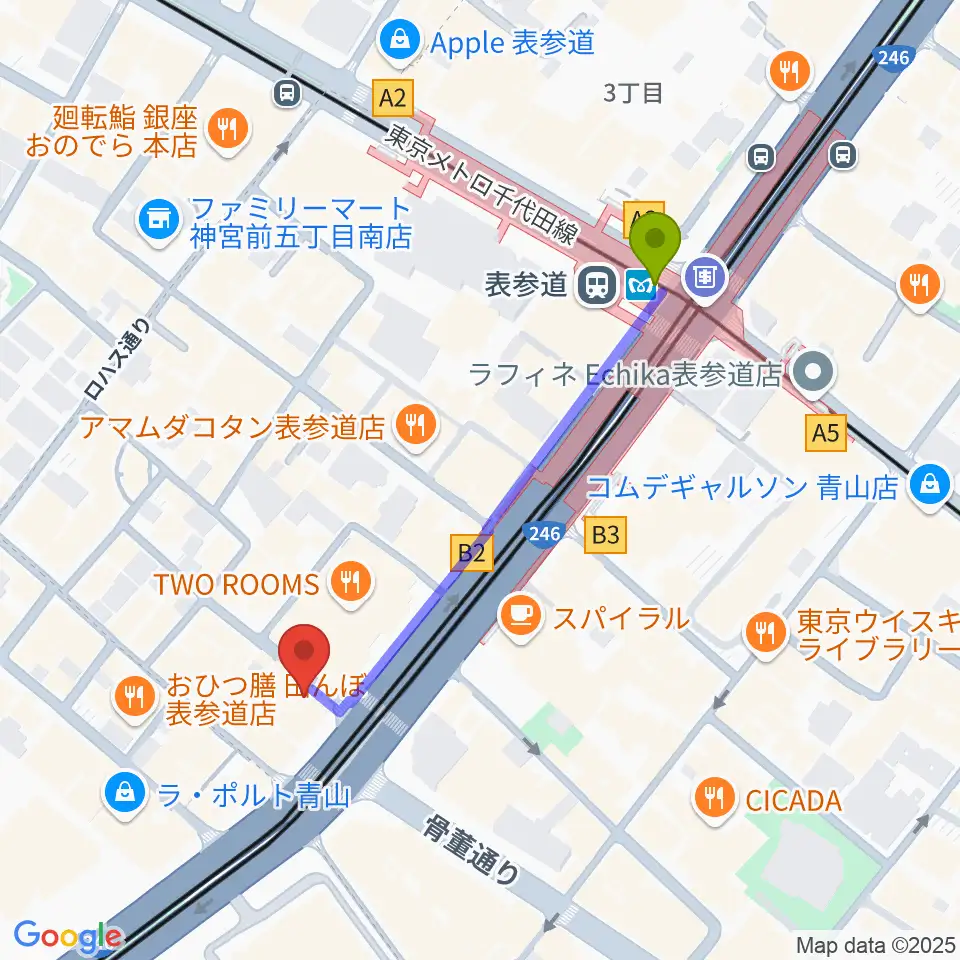 表参道クラシックスペースの最寄駅表参道駅からの徒歩ルート（約4分）地図