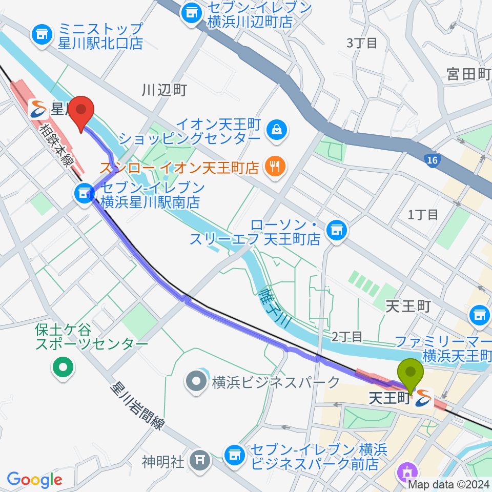 天王町駅から東京音楽学院 横浜星川駅前校へのルートマップ地図
