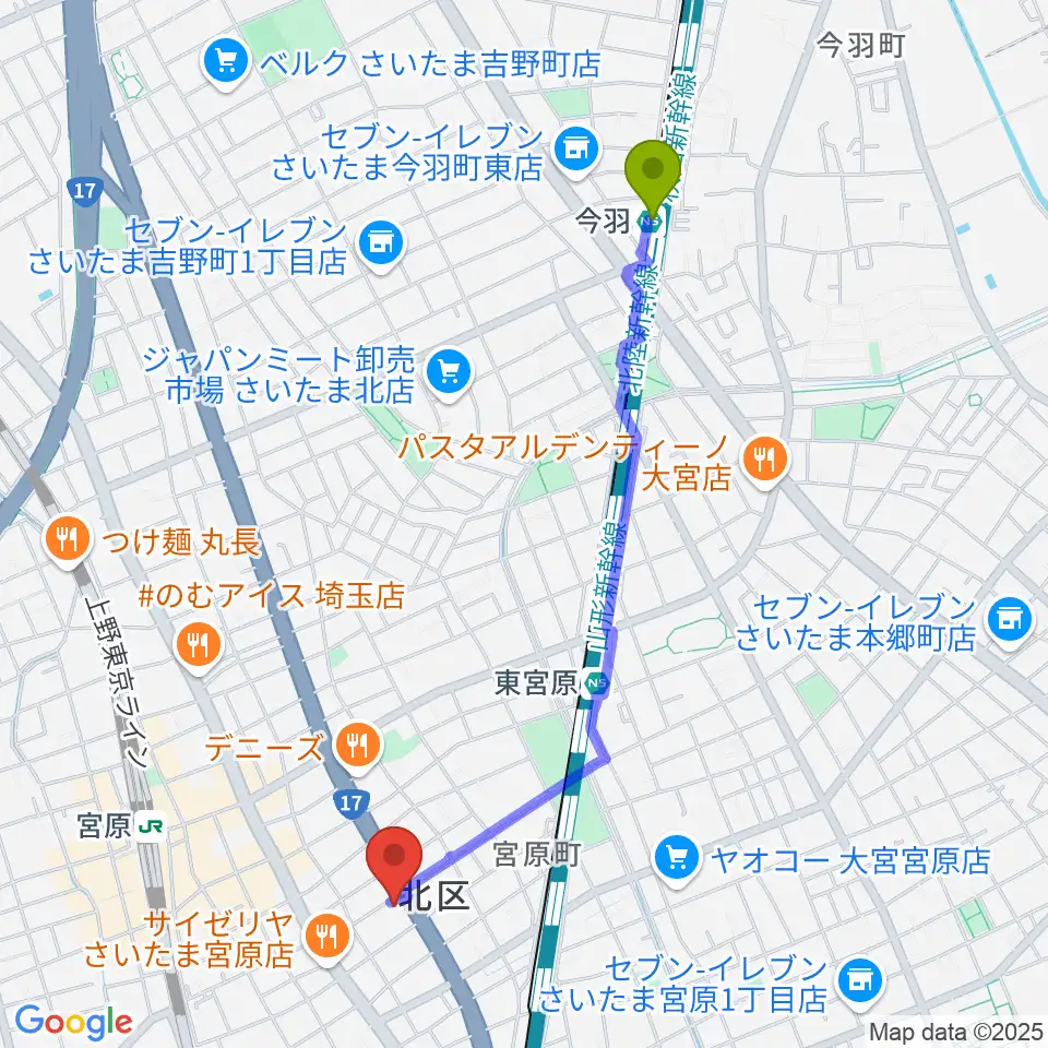 今羽駅からヒソミネへのルートマップ地図