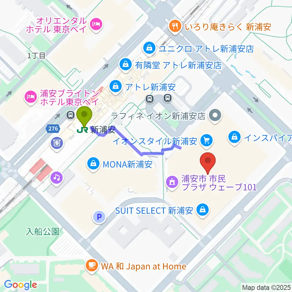 伊藤楽器 新浦安センターの最寄駅新浦安駅からの徒歩ルート（約4分）地図