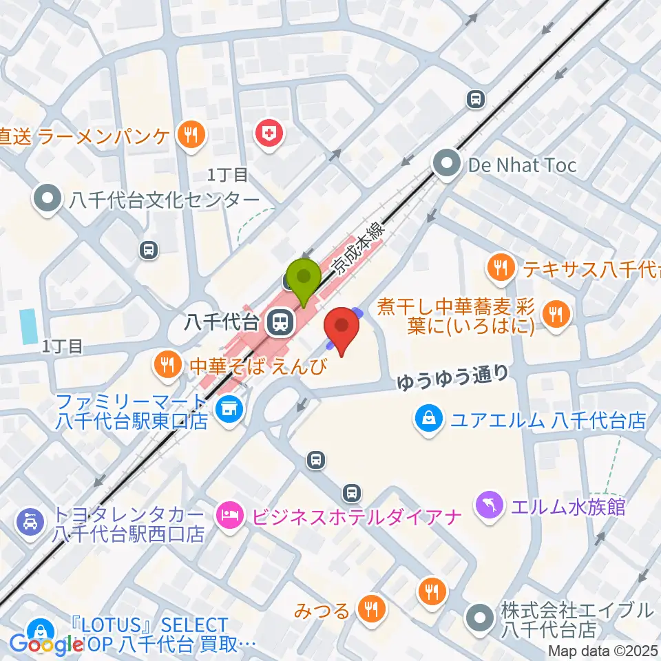 伊藤楽器 八千代台センターの最寄駅八千代台駅からの徒歩ルート（約1分）地図