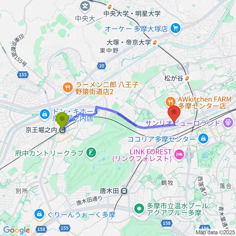 京王堀之内駅からスタジオAnidaへのルートマップ地図