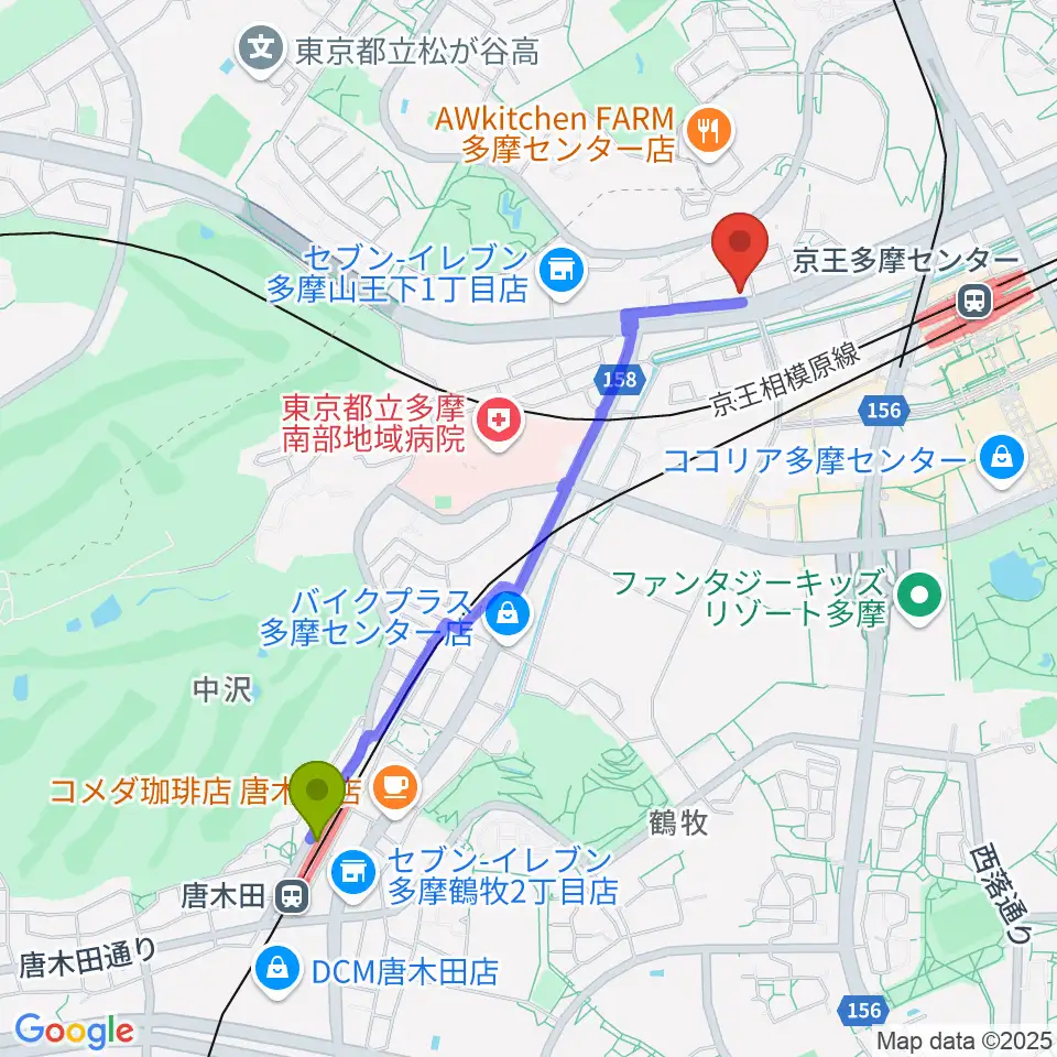 唐木田駅からスタジオAnidaへのルートマップ地図