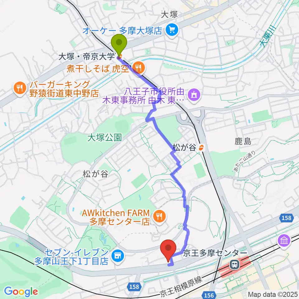大塚・帝京大学駅からスタジオAnidaへのルートマップ地図