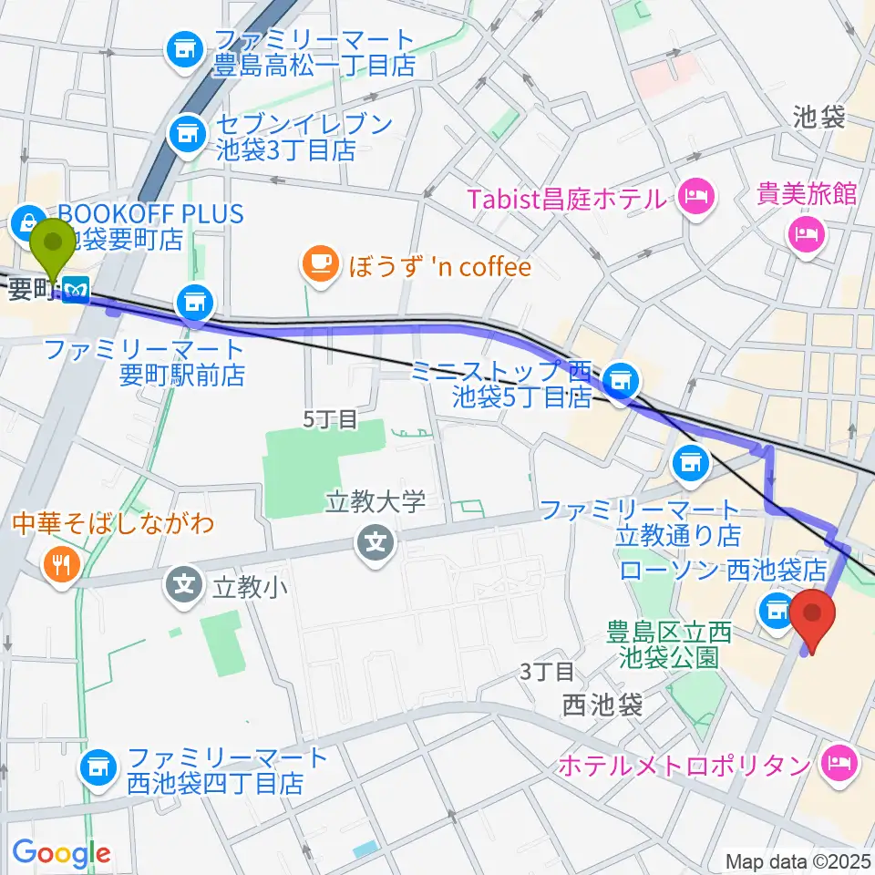 要町駅からミュージックスタジオ・フォルテ芸劇店へのルートマップ地図