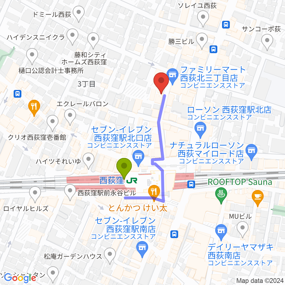 西荻窪テラの最寄駅西荻窪駅からの徒歩ルート（約3分）地図