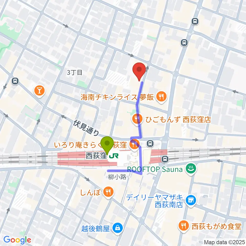 西荻窪テラの最寄駅西荻窪駅からの徒歩ルート（約3分）地図