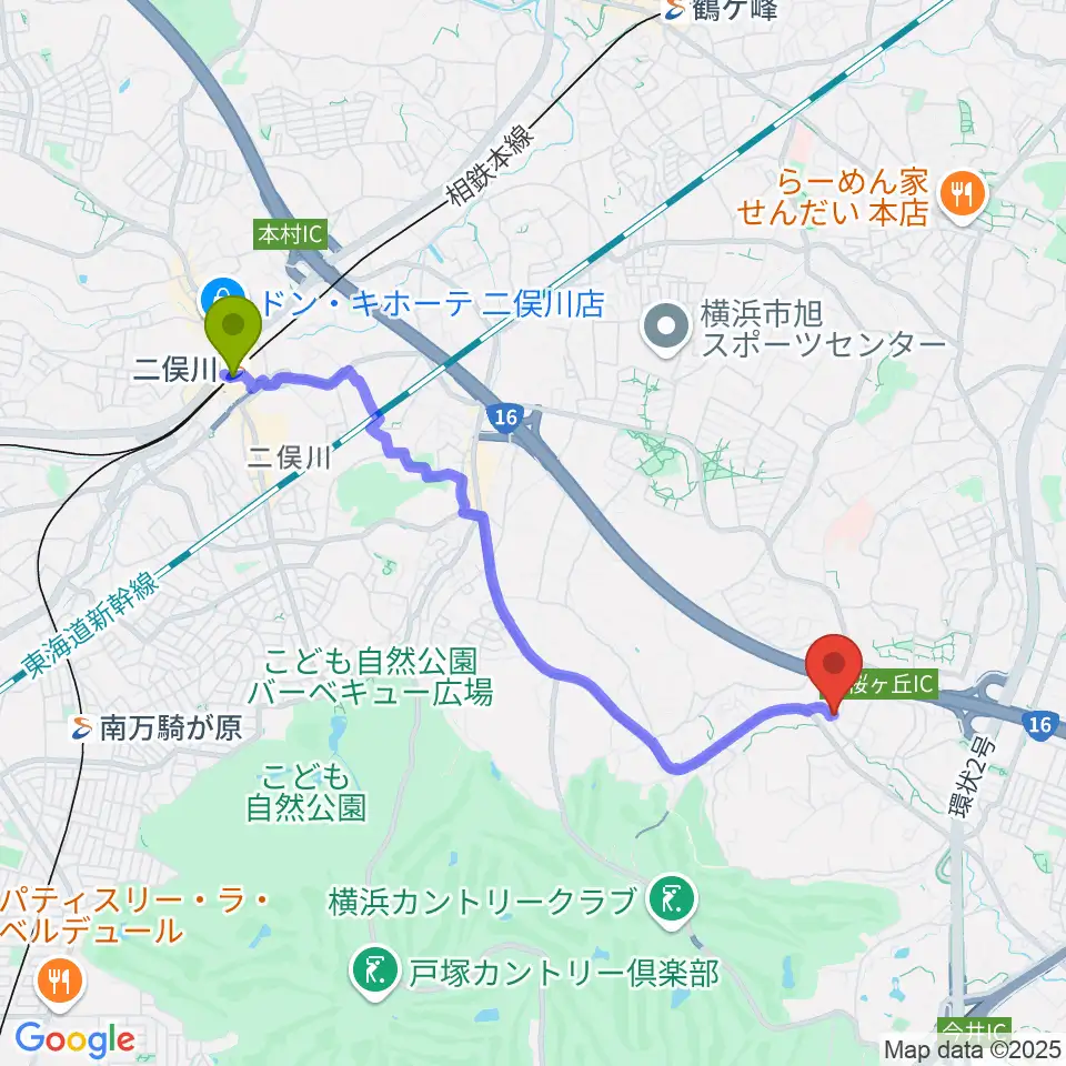 山響楽器店 美立橋教室の最寄駅二俣川駅からの徒歩ルート（約40分）地図