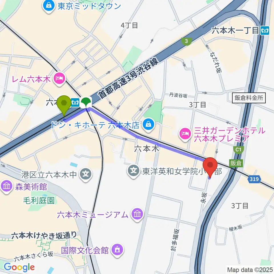 六本木CLUB EDGEの最寄駅六本木駅からの徒歩ルート（約9分）地図