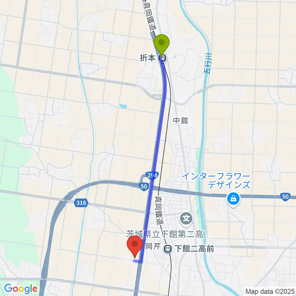 折本駅からマルシン楽器 音楽教室へのルートマップ地図