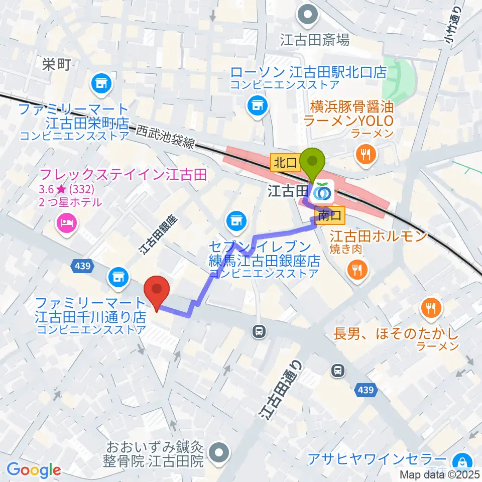 江古田マーキーの最寄駅江古田駅からの徒歩ルート（約3分）地図