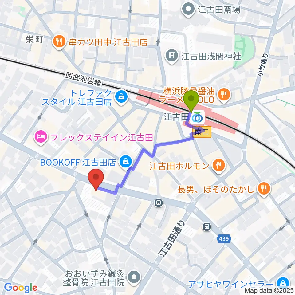 江古田マーキーの最寄駅江古田駅からの徒歩ルート（約3分）地図
