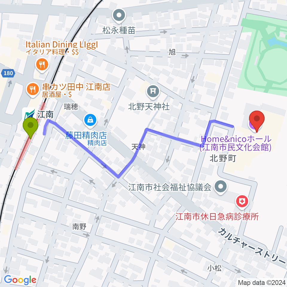 Home&nicoホール 江南市民文化会館の最寄駅江南駅からの徒歩ルート（約6分）地図