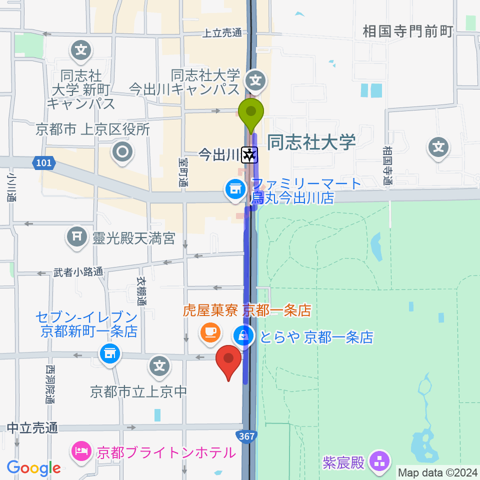 金剛能楽堂の最寄駅今出川駅からの徒歩ルート（約8分）地図