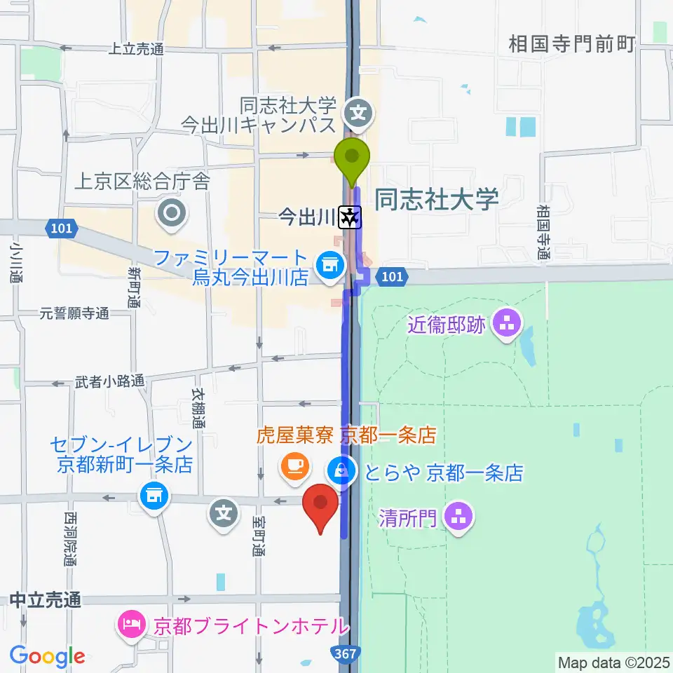 金剛能楽堂の最寄駅今出川駅からの徒歩ルート（約8分）地図