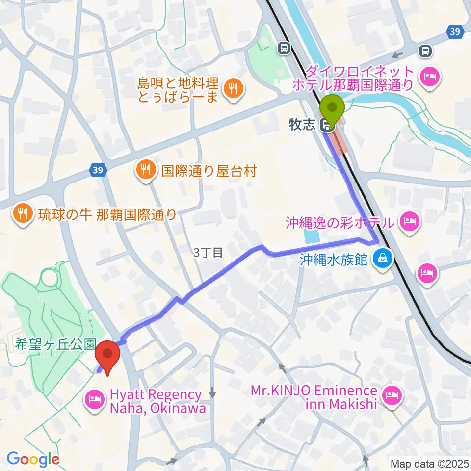 桜坂劇場の最寄駅牧志駅からの徒歩ルート（約6分）地図