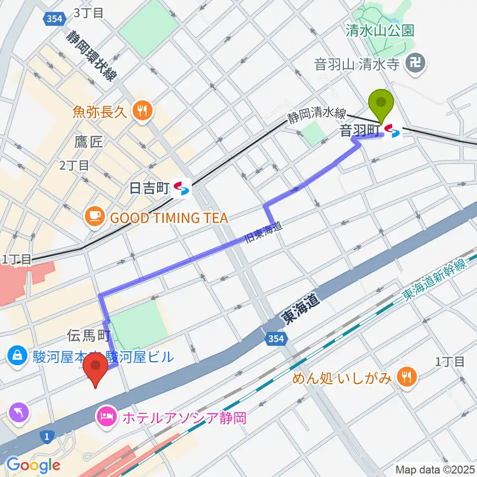 音羽町駅からサールナートホールへのルートマップ地図